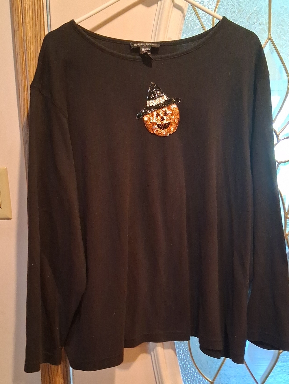 Designers Originals Black Long-Sleeve Top with Sequin Pumpkin